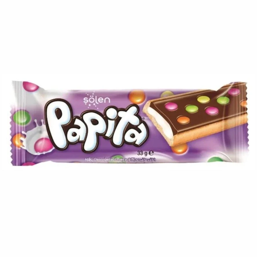 Solen, Печенье Papita с молочной начинкой и драже,  33г.