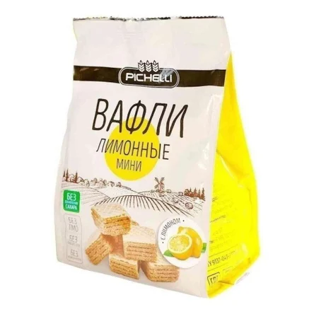 Вафли Pichelli мини "лимонные" без сахара на кокосовом масле, 125 г. * 24 шт.