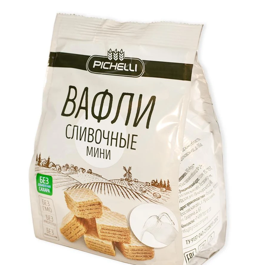 Вафли Pichelli мини "сливочные" без сахара на кокосовом масле, 125 г. * 24 шт.