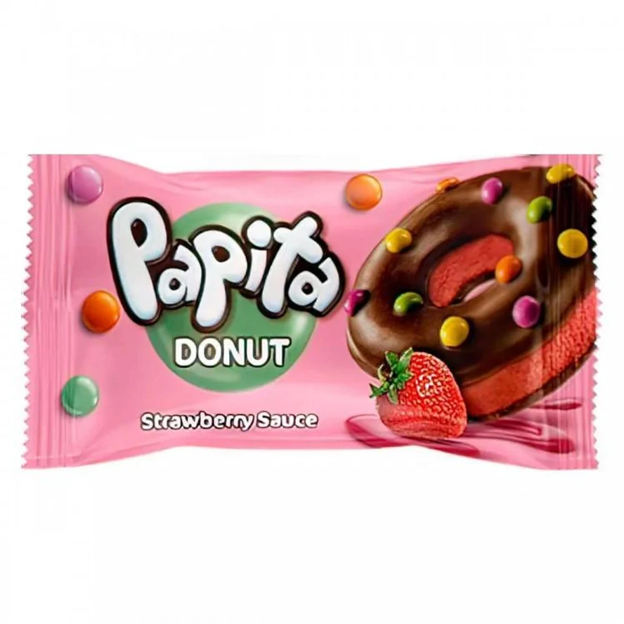 Кекс Papita Donut с клубничной начинкой и драже, 40 г.