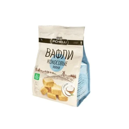 Вафли Pichelli мини "кокосовые" без сахара на кокосовом масле, 125 г. * 24 шт.